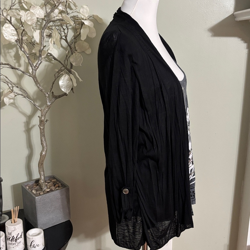 Lavish Black Gray Floral Cardigan and Top Women's - Picture 3 of 6